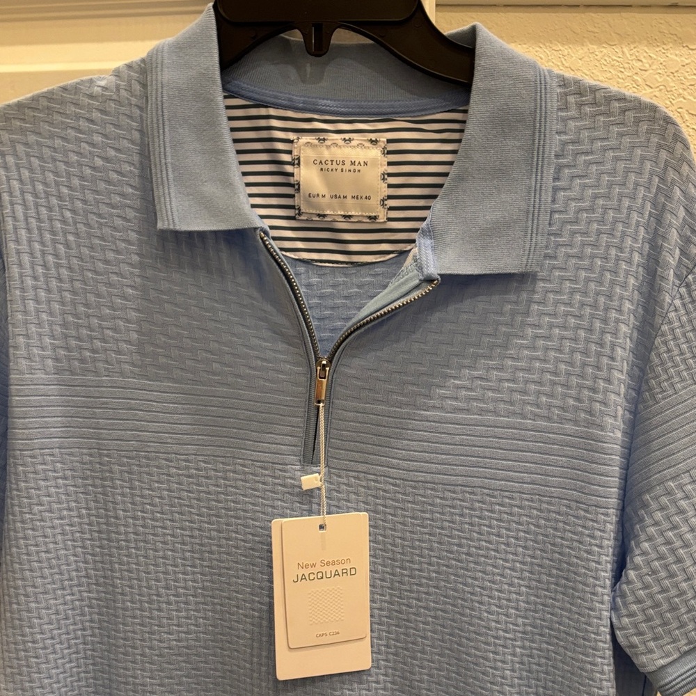 Cactus Man Light Blue Jacquard Polo Shirt